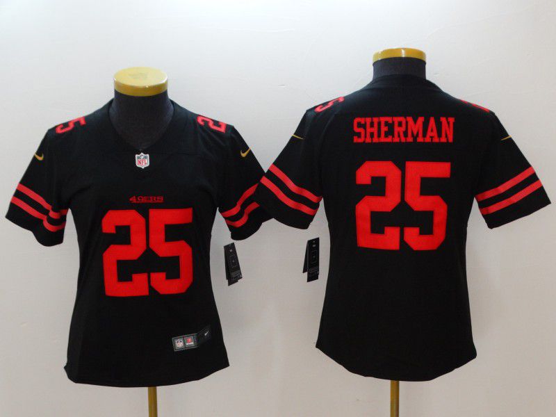 Women San Francisco 49ers #25 Sherman Black New Nike NFL Jerseys->women nfl jersey->Women Jersey